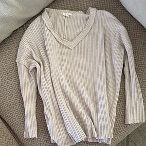 LA MIEL V-Neck Ribbed Sweater - Beige